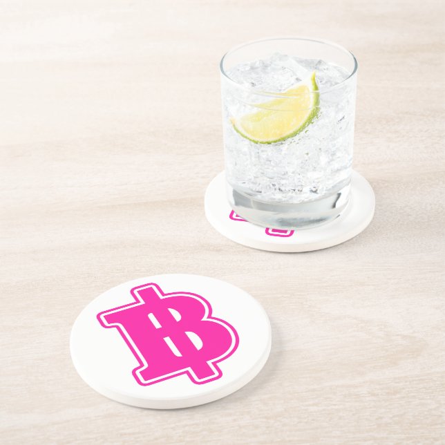 PINK BAHT SIGN ฿ Thai Money Currency ฿ Coaster (Side)