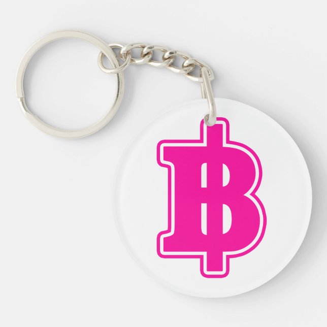 PINK BAHT SIGN ฿ Thai Money Currency ฿ Key Ring (Front)