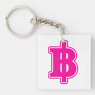 PINK BAHT SIGN ฿ Thai Money Currency ฿ Key Ring