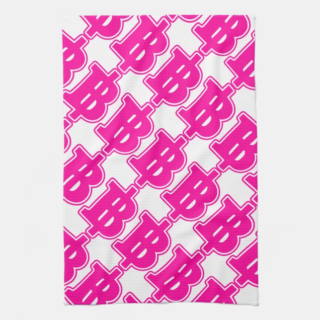 PINK BAHT SIGN ฿ Thai Money Currency ฿ Tea Towel (Vertical)