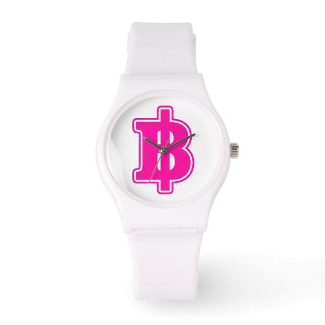 PINK BAHT SIGN ฿ Thai Money Currency ฿ Watch (Front)