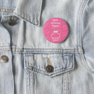 Pink bake happy 6 cm round badge