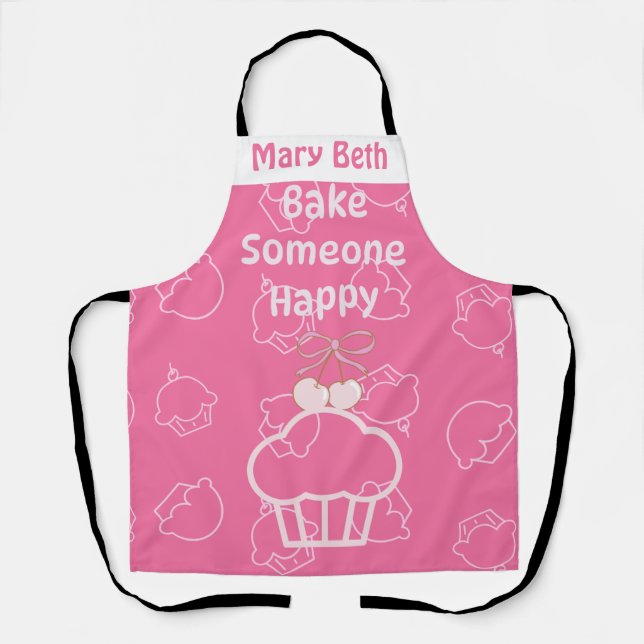 Pink bake happy All-Over Print Apron (Front)