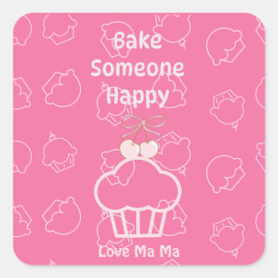 Pink bake someone happy square sticker