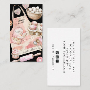Pink Baker Watercolor Kitchen Items Business Card