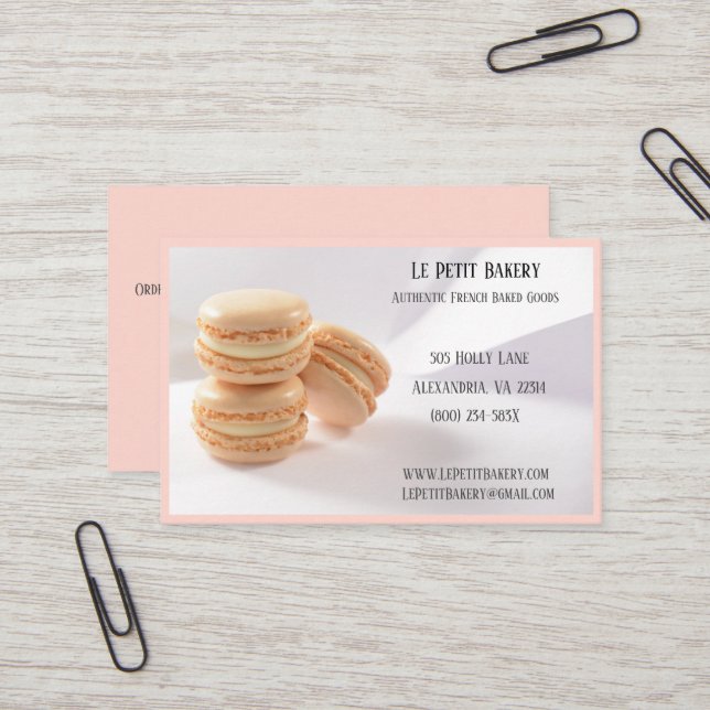 Pink Bakery Baker Pastry Chef  Vanilla Macarons Business Card (Front/Back In Situ)