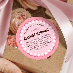Pink Bakery Food Safety Allergens Alert Warning Classic Round Sticker