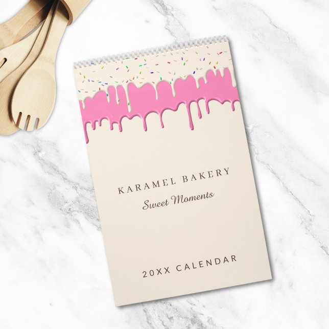 Pink Bakery Frosting Drip Business Logo Calendar (Creator Uploaded)