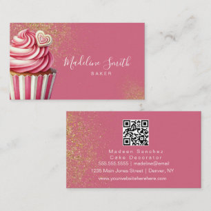 Pink Bakery Glitter Cupcakes Barcode Business Card