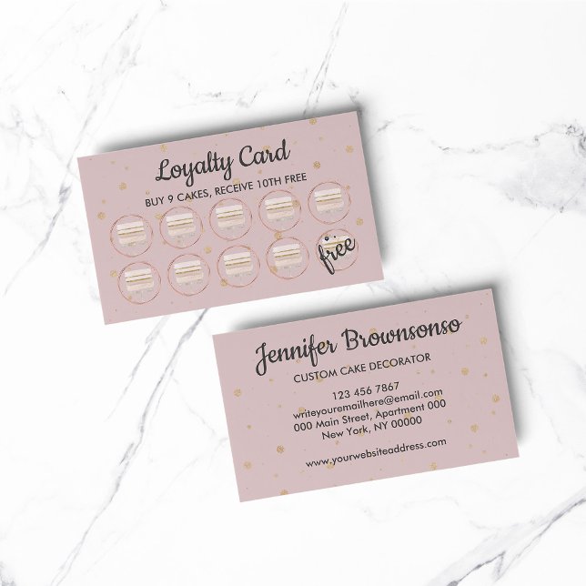 Pink Bakery Pastry Patisserie Loyalty Wedding Cake Business Card (BAKERY PASTRY CHEF COOK CAKE event planner business)
