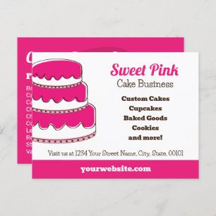 Pink Bakery Postcard with Back Menu Flavors Cakes
