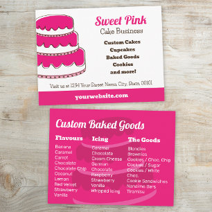 Pink Bakery Postcard with Back Menu Flavors Cakes