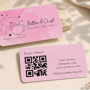 Pink Bakery QR Code Business Card Watercolor Bak