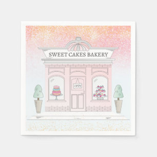Pink Bakery Shop Napkins Storefront Illustration
