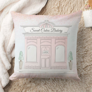 Pink Bakery Shop   Storefront Illustration    Cushion