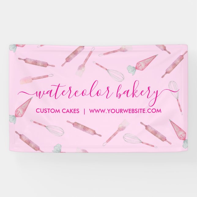 Pink Bakery Utensils Homemade Chef Banner (Horizontal)
