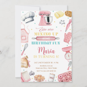Pink Baking Girl Chef Cake Birthday Invitation