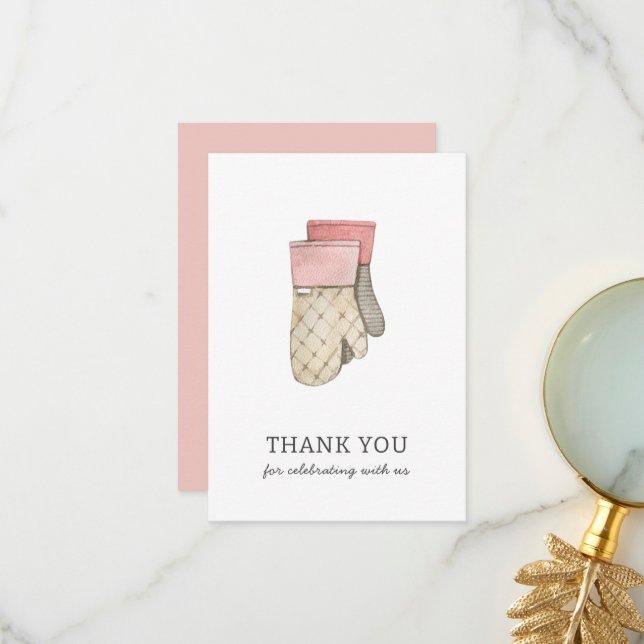 Pink Baking Gloves Thank You Card (Front/Back In Situ)