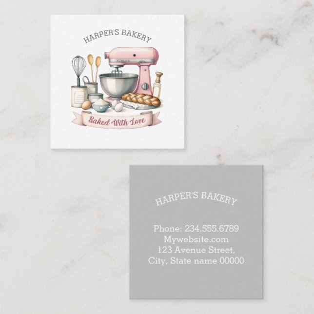 Pink Baking Mixer  Square Business Card (Front/Back)