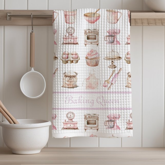 Pink Baking Queen  Tea Towel (Baking Queen Kitchen Towel)