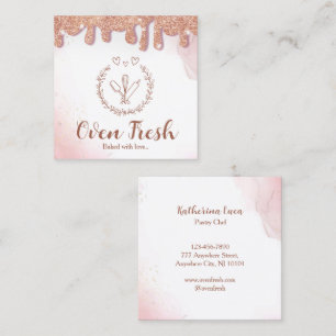 Pink Baking Utensil Glitter Drips Bakery Square Business Card