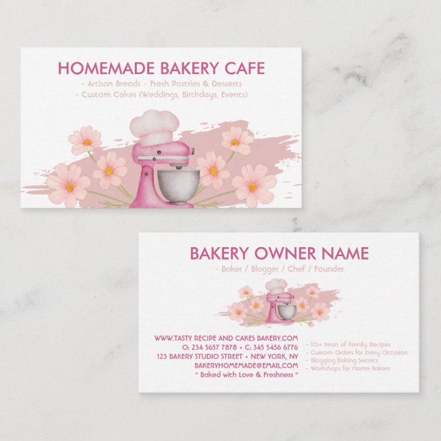 Pink Baking Utensils Bakery Baker Business Card (Front/Back)