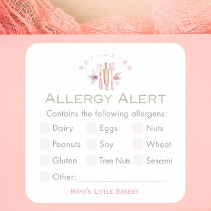 Pink Baking Utensils Food Allergy Alert Square Sticker