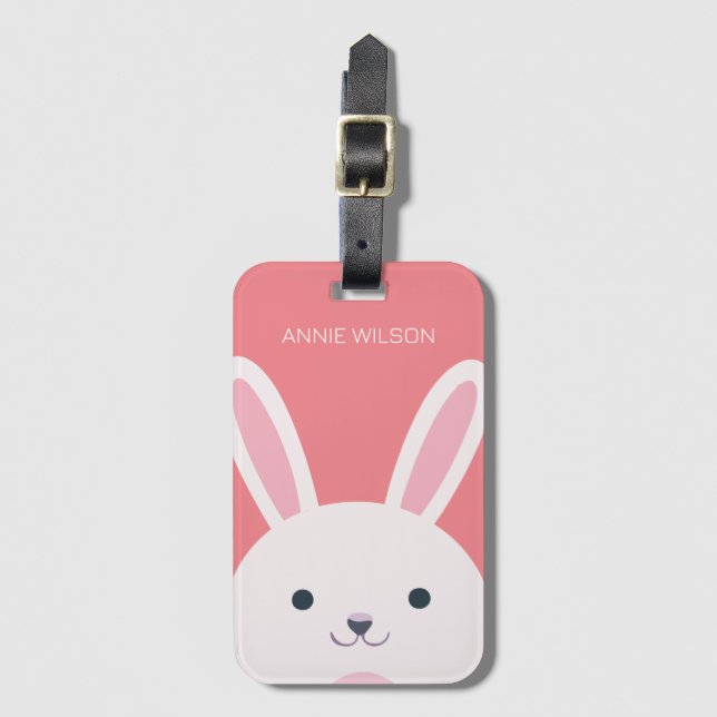 Pink Ball Cute Bunny Cartoon Personalised Luggage Tag (Front Vertical)