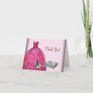 Pink Ball Gown High Heels Tiara Thank You Cards