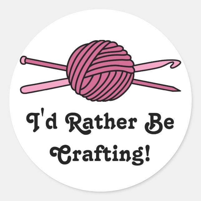 Pink Ball of Yarn (Knit & Crochet) Classic Round Sticker (Front)