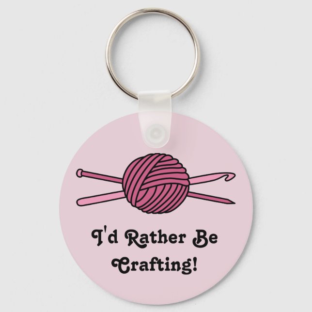 Pink Ball of Yarn (Knit & Crochet) Key Ring (Front)