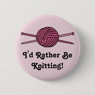 Pink Ball of Yarn & Knitting Needles 6 Cm Round Badge