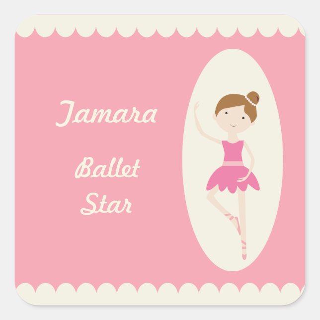 Pink Ballerina 1 Square Stickers (Front)