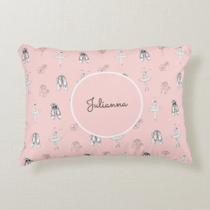 Pink Ballerina and Flowers Decorative Cushion