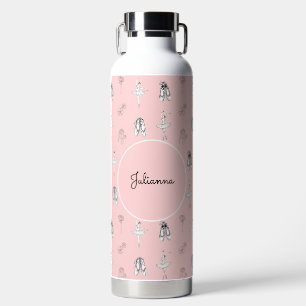 Pink Ballerina and Flowers Water Bottle