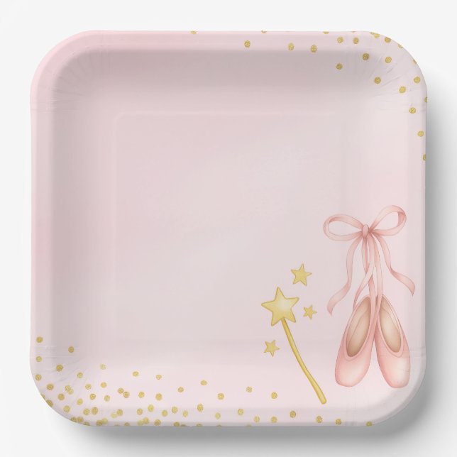 Pink Ballerina Baby Shower Paper Plates (Front)