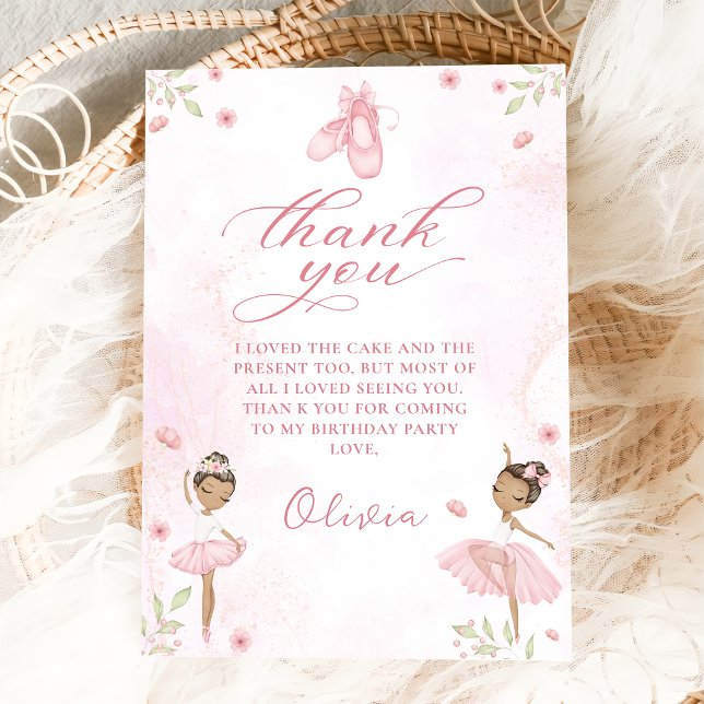 Pink Ballerina Ballet Birthday Thank You Card (Creator Uploaded)