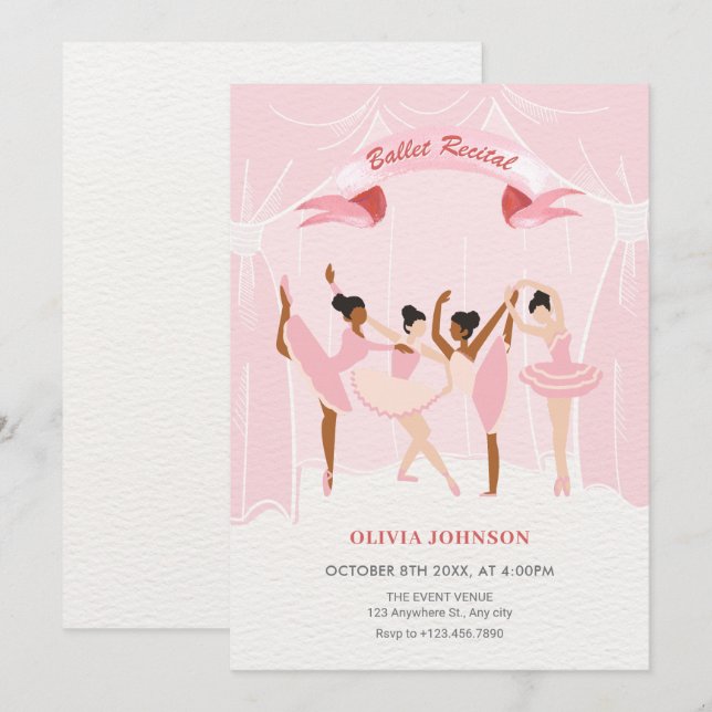 Pink ballerina ballet recital invitation (Front/Back)