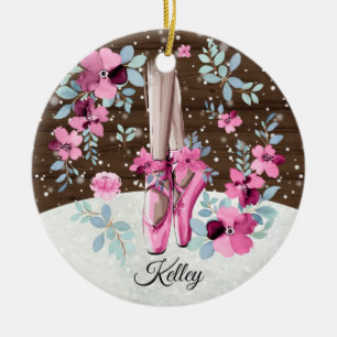 Pink Ballerina Ballet Shoes Floral Watercolor Ceramic Tree Decoration