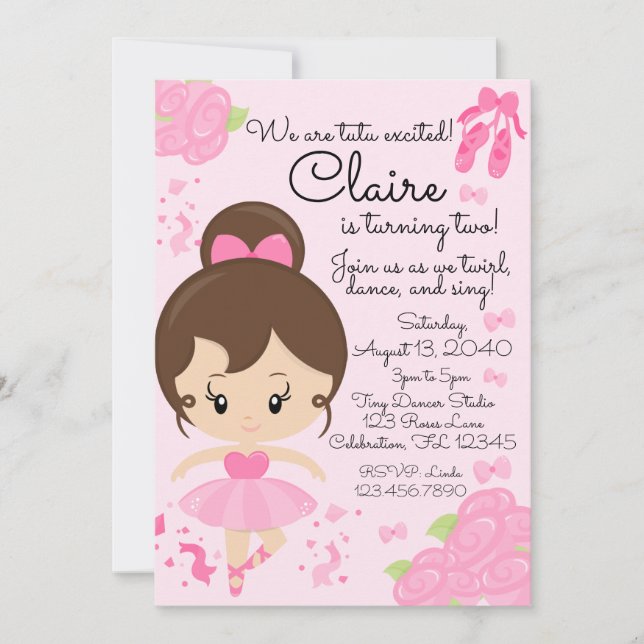 Pink Ballerina Ballet Tutu Birthday Invitation (Front)