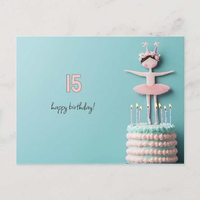Pink Ballerina Birthday Cake Postcard (Front)