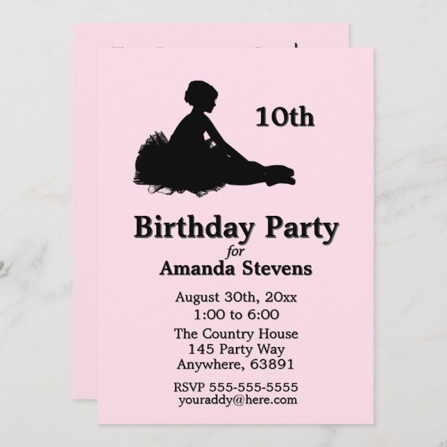 Pink Ballerina Birthday Invitation  (Front/Back)
