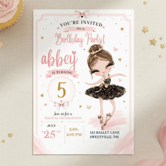 Pink Ballerina Birthday Invitation | Black Gold