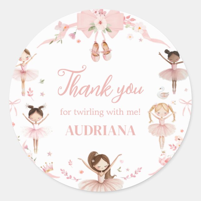 Pink Ballerina Birthday Party Classic Round Sticker (Front)