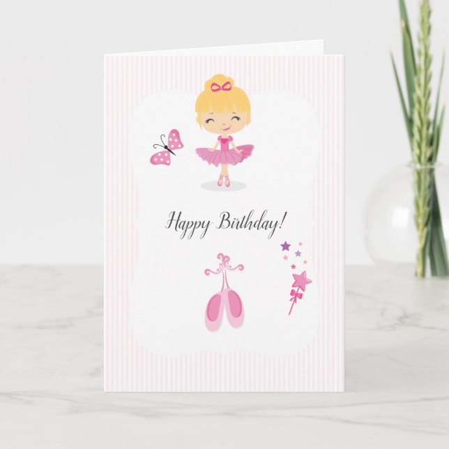 Pink Ballerina Birthday Party Greeting Card (Front)