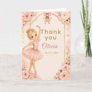 Pink Ballerina Birthday Party Thank You Card