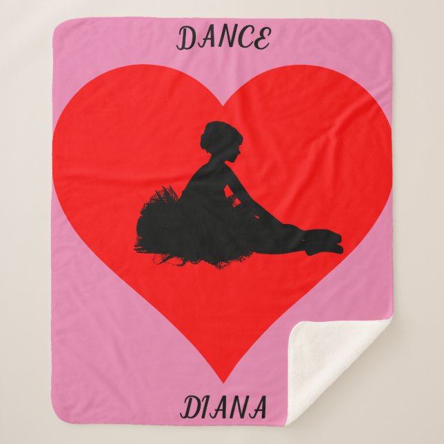 Pink Ballerina blanket with a red heart. (Front)