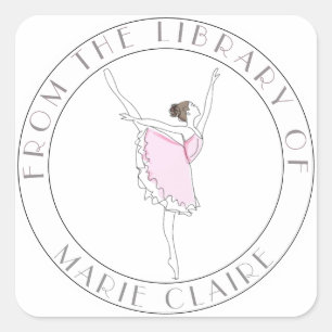Pink Ballerina Bookplate Your Name Here Library Square Sticker
