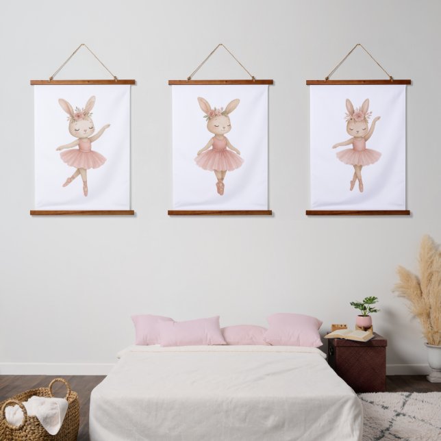 Pink Ballerina Bunny Girls Nursery Bedroom Toddler Hanging Tapestry (Bedroom)