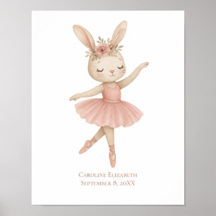 Pink Ballerina Bunny Girls Nursery Bedroom Toddler Poster
